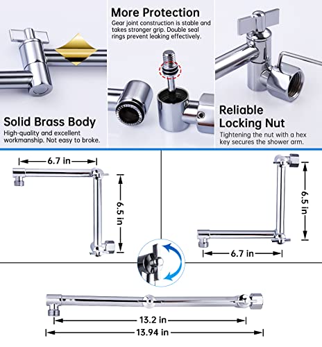 G-Promise All Metal 10 Inch Rain Shower Head With 13" Adjustable Extension Arm | High Pressure Rainfall Showerhead | Luxury Moden Look Square Large Waterfall Showerhead (Chrome) #TOP3
