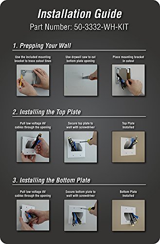 DATA COMM Electronics 50-3332-WH-KIT Flat Panel Cable Organizer Kit, Wall Plate Cable Pass Through, Conceals Low Voltage Wires Behind Mounted TV, Home Theater, Cord Hider Management, White - Thumbnail 6