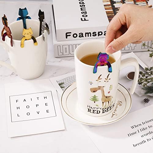 MengH-SHOP Cat Coffee Spoon Stainless Steel Hanging Cup Teaspoons Mini Cute Kitten Design Stirring Spoon for Tea, Dessert, Drink, Mixing Milkshake 7 Pieces (Multicolor)