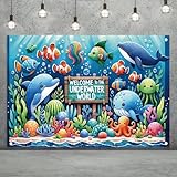 Starlit Patio Underwater World Backdrop Banner Ocean Party Decoration Cute Sea Animal Banner for Kids Birthday Baby Shower Photography Background Photo Booth Wall Decor 71 x43 Inch
