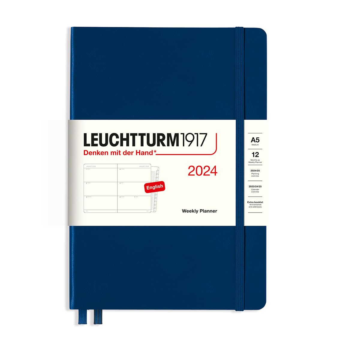 LEUCHTTURM1917 367612 Weekly Planner Medium (A5) 2024, 12 Months, Navy, English