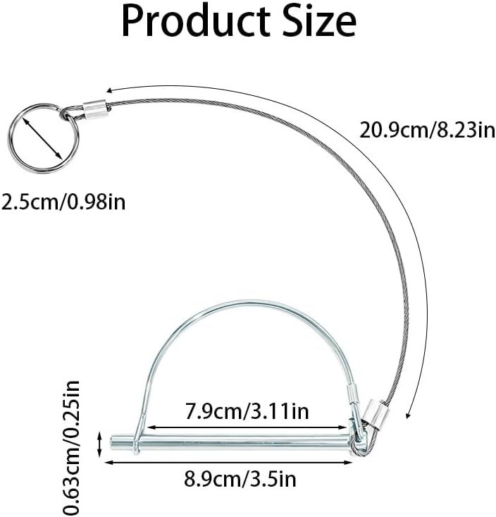 2 Pcs Trailer Hitch Pin with Anti-Lost Rope Ring, Locking Pin for Farm Garden Wagons Boat Trailer Lawn Tractor, Professional Towing Coupler Pin, 1/4" x 3.1" (6.3mm x 80mm)