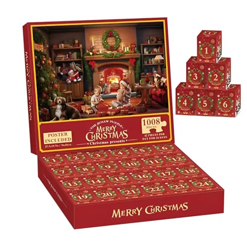 Calendario de Adviento 2024 | 24 cajas, 1008 piezas, calendario de Adviento de Navidad, calendario de cuenta regresiva para niños y adultos