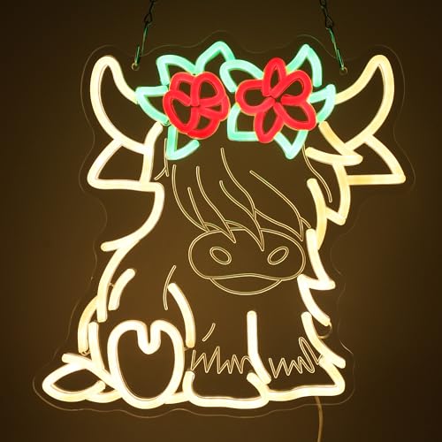 Image of Highland Cow Neon Sign,Cute Neon Lights for Kids Room Decor,USB Powered LED Light Up Signs for Bedroom,Farmhouse,Party Decorations,Gift for Birthday,Christmas