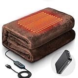 電気毛布 電気ひざ掛け 【22800大容量バッテリー付き 3段階温度調節】 電気ブランケット 掛け敷き兼用 LEDディスプレイ表示 タイマー機能 切り忘れ防止 洗える ひざ掛け 肩掛け USBブランケット 暖房器具 防寒対策 大判 省エネ キャンプ ソロキャンプ 車中泊 テント泊 アウトドア オフィス (ブラウン バッテリー付き)