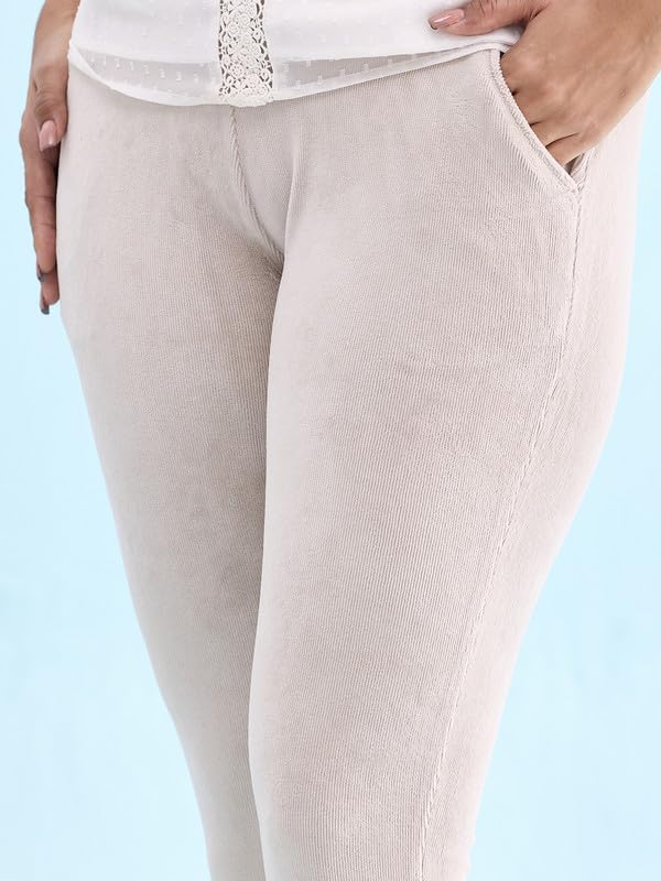 Image of GO COLORS Solid Corduroy Treggings for Women | Warmtech, Mid Rise, Side Pocket