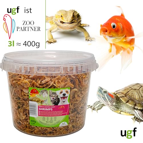 UGF - Getrocknete Garnelen - 400g im 3 Liter Eimer, Shrimp Insekten, Vogelfutter Wildvögel Ganzjährig, Hunde Leckerlis, Schildkröten Futter, Nagetierefutter, Eidechsenfutter, Fischfutter