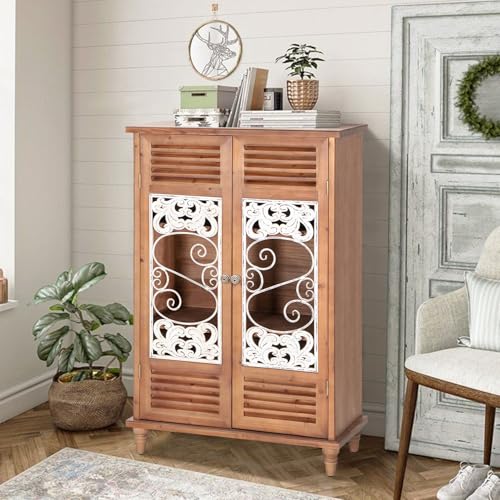 MFSTUDIO Wood Tall Accent Storage Cabinet with 2 Doors, Mid-Century