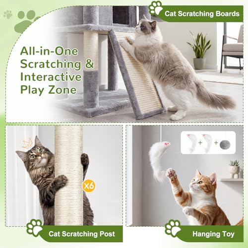 Image of Globlazer 81in Cat Tree for Large Cats, Extra Tall Tower, F81H, Light Grey