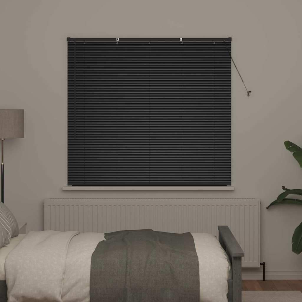 Fensterjalousie mit Vorhängen aus Aluminium, Matte Oberfläche, Verstellbare Lichtkontrolle, rollos für Fenster, rollos & jalousien, Geeignet für Wohnzimmer und Schlafzimmer, Schwarz, 145 x 130 cm