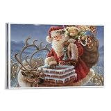 YICIMAOYI Póster decorativo de Papá Noel en la azotea, reno, ciervo, pintura decorativa, lienzo, pósteres de pared e impresión artística moderna para decoración de dormitorio familiar, 20 x 30 cm
