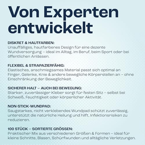 GOaktiv® Universal Pflaster Mix 100 Stück | pflaster set mit sortierten Größen | wundpflaster & fingerpflaster, atmungsaktiv, flexibel & latexfrei | Non-Stick-Wundpad für Alltag & Sport