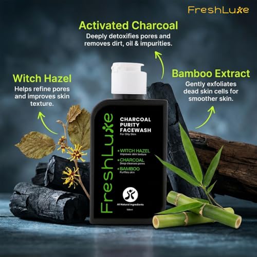 Image of Charcoal Purity Face Wash for Men & Women - 100ml | With Witch Hazel, Charcoal & Bamboo | Facewash For Oily Skin | Removes Oil & Impurities, Refines Pores | SLS, Paraben Free, AYUSH Approved