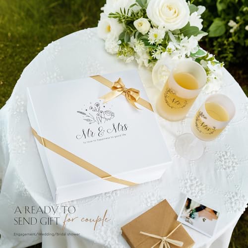 Image of AW BRIDAL Mr and Mrs Champagne Flutes for Couples Wedding Anniversary, Wedding Wine Glasses with Beer Mug Set for Bride and Groom, Bridal Shower and Enagagement Gift for Newly Engaged Couple