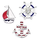 Details: Ein Set von 3 Stil Hochglanz -Pins mit Emaille kennzeichnend , entwirft, Fügen Segelschiff , Anker und Ruder Symbol Verschiedenen Novetly Emaille-Brosche-Stifte-Sets
