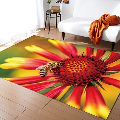 Tapis de chambre tournesol rouge et jaune 60x90 cm lavable pour enfants