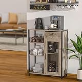 X-cosrack 3 Tier Coffee Bar Table with Storage Drawer, 35.8' H Adjustable Shelf Farmhouse Coffee Stand Station Table for Corner, Kitchen, Dining, Liquor Cabinet Rustic Wood Coffee Table-Grey