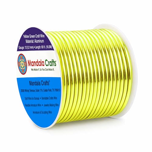 Image of Mandala Crafts 12 Gauge Yellow Green Anodized Aluminum Craft Wire, 60 FT | Colored, Flexible, Bendable, for Bonsai, Armature, Sculpting, Wire Wrapping, Jewelry Making, Weather & Tarnish Resistant