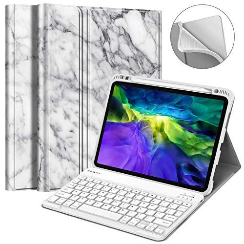 Fintie Keyboard Case For Ipad Pro 11" 2020 (2Nd Generation), Ipad Pro 11 Inch 2018 - Soft Tpu Back Stand Cover With Pencil Holder, Magnetically Detachable Wireless Bluetooth Keyboard, Marble White #TOP9