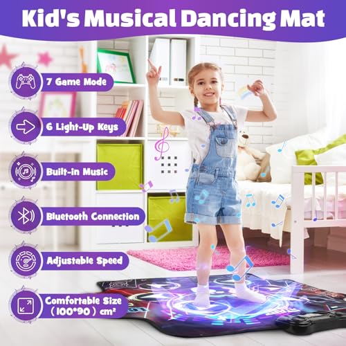 Dreamon Tanzmatte Kinder ab 4 5 6 7 8 Jahre Mädchen Geschenke, Musikmatte mit 7 Led-Leuchten, Drahtloser Bluetooth und 5 Levels Geburtstag, Weihnachten Spielzeug Mädchen Junge Kinder