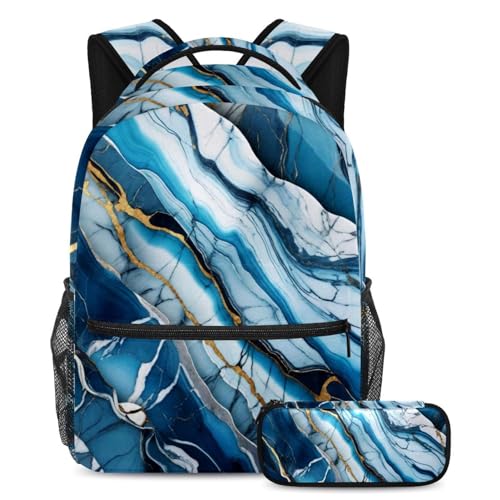 Cartable ensemble marbre bleu parfait pour la rentrée scolaire de votre enfant