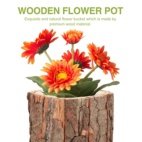 Yardwe 2Pcs Wooden Flower Pot Natural Wood Bark Flower Bucket Barrel Rustic Planter Pot Vase Flower Arrangement Container Farmhouse Home Garden Decor #TOP7