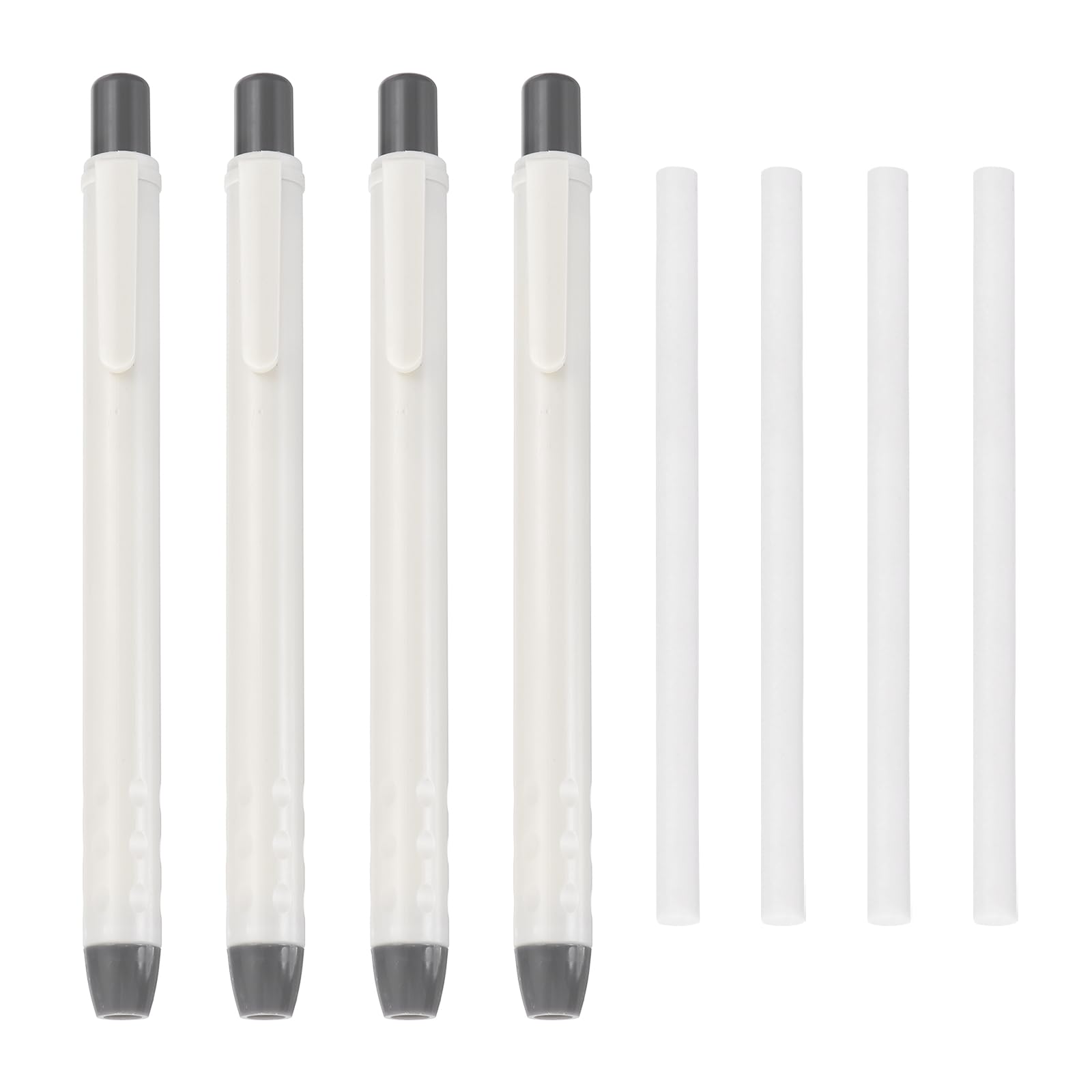 PATIKIL 4+4Pcs Retractable Eraser Pen, Soft Cute Pencil Erasers with 4 Replacement Rubber Refills for Office Home Writing Painting Sketching Artists Teacher Pencils, Light Gray TPE