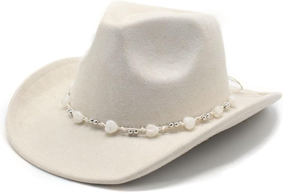 Western Cowboy Hat, Gray, Beaded Hatband with White Stones, Faux Suede Material