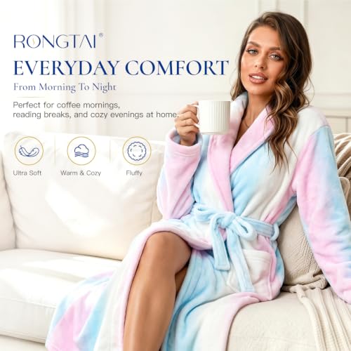 Image of RONGTAI Womens Bathrobe Ladies Fleece Plush Warm Long Robes Fleece Nightgown Sleepwear