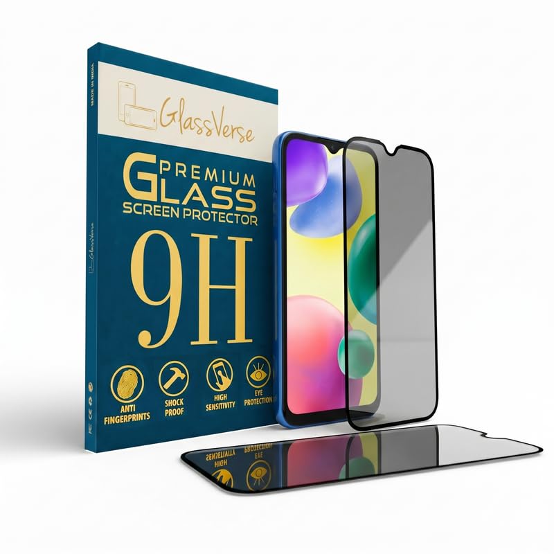 Image of GlassVerse Privacy Tempered Glass for Redmi 10A Sport | Anti Spy Screen Protector, 9H Hardness, Edge to Edge, Case Friendly, Hassle-less Installation Kit Included. (Pack of 2)