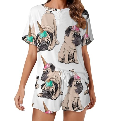 Pyjama femme manches courtes licorne carlin sleepwear léger