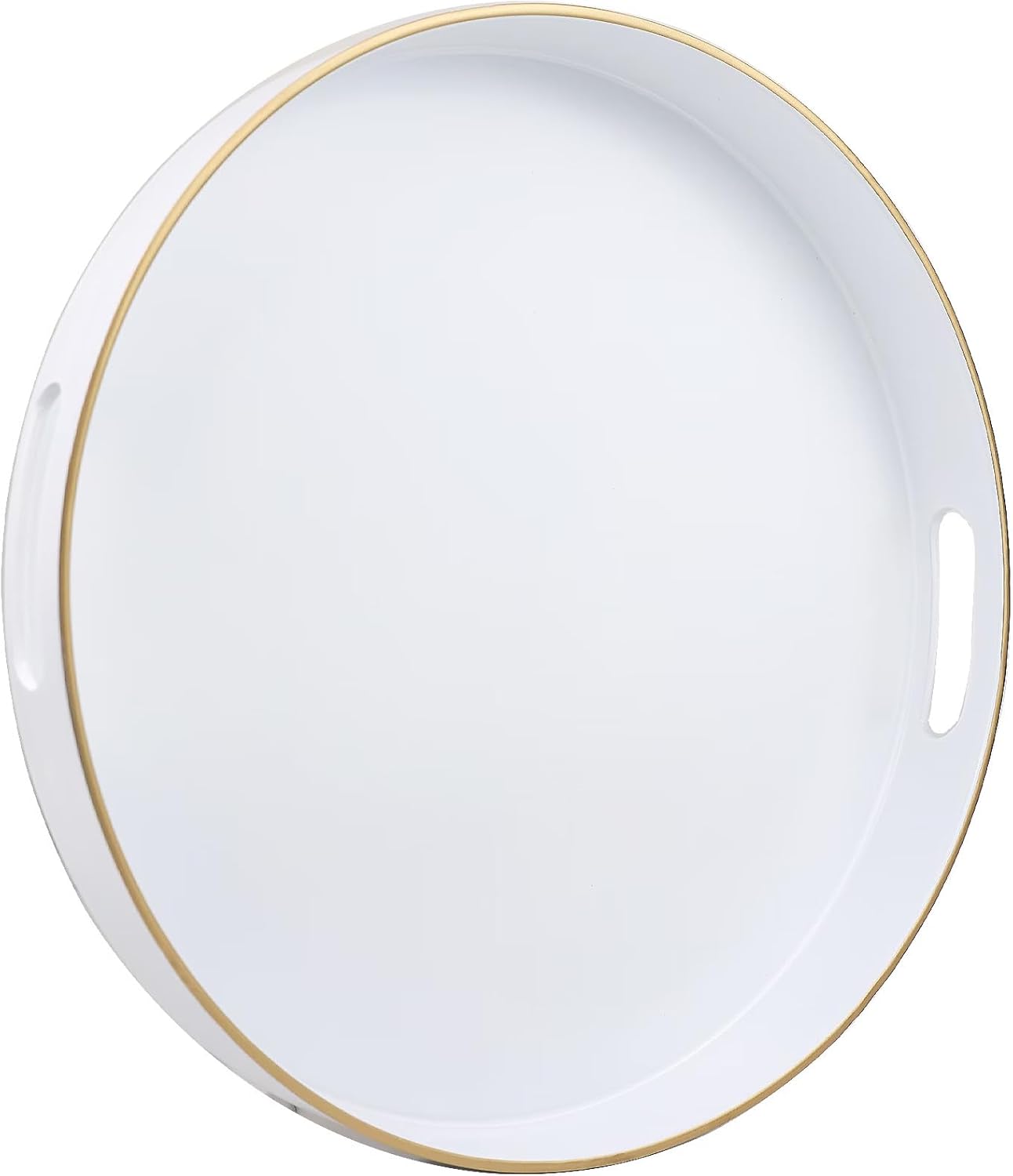 White Round Decorative Tray with Handles, 13" Versatile Serving Tray for Coffee Table, Ottoman, Ideal for Serving, Displaying, Organizing