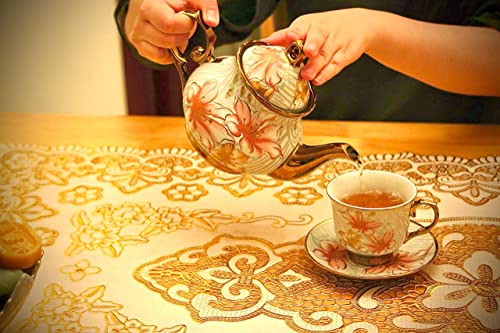 20 Pieces Porcelain Tea Set With Metal Holder, European Ceramic tea set for adults,Flower Tea Set,Tea Set For Women With Flower Painting (Large version, White)