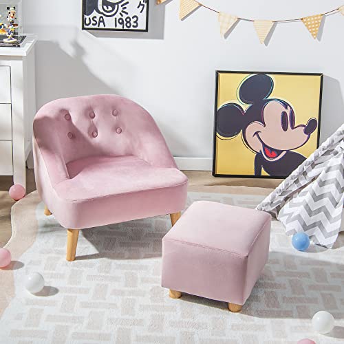 Costzon Kids Sofa With Ottoman, Toddler Chair W/Footstool, Velvet Surface, Children Armchair For Play Room, Nursery, Kindergarten, Kids Room, Gift For 3-5 Years Old Boys & Girls, Toddler Couch (Pink) #TOP1