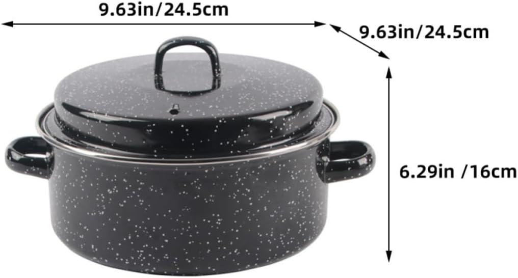 Enameled Roasting Pan with Lid, Black, Heat Uniform Double Handles