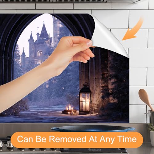 Image of Gothic Castle Stone Arch Backsplash Peel and Stick, 35.4x23.6 in