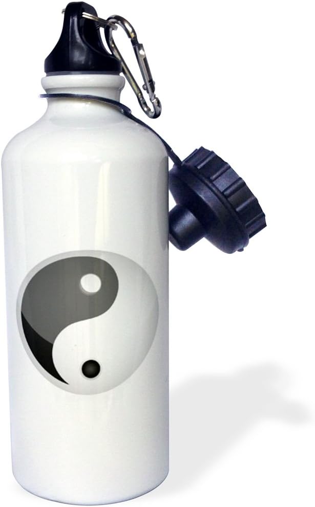 3dRose "Black and Yin and Yang Sign" Sports Water Bottle, 21 oz, White