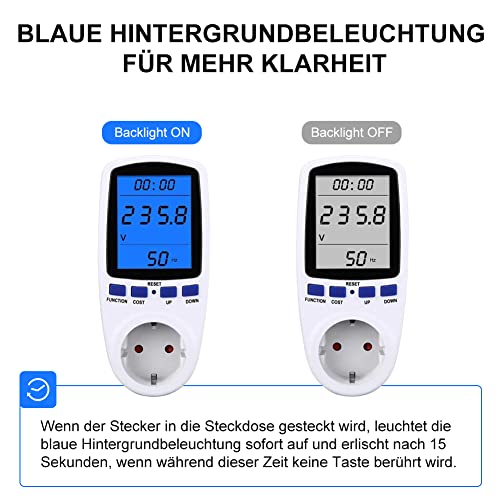 Stromzähler für Balkonkraftwerk, Stromzähler für Steckdose, Strommessgerät für die Steckdose, Mini PV Anlage, Mini Solaranlage, Stromverbrauchsmesser mit Überlastsicherung Maximale Leistung 3680W/16A