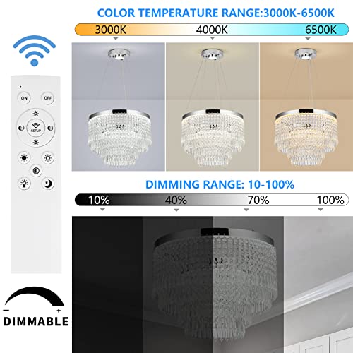 Hongnuofc 21 + 16 Inch Led Crystal Chandeliers With Remote Control Modern Mount Flush Mount Ceiling Light Fixtures Luxury Chandelier For Living Room Bedroom Dining Room Entryway (Dimmable) #TOP6