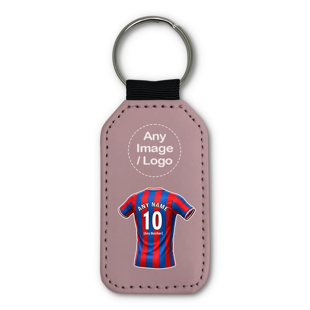 UNIGIFT Personalised Gift - South London Football Fan Pink Rectangle Keyring (Red and Blue Stripes Jersey Design) Custom Name Keychain - Croydon SE25 Club