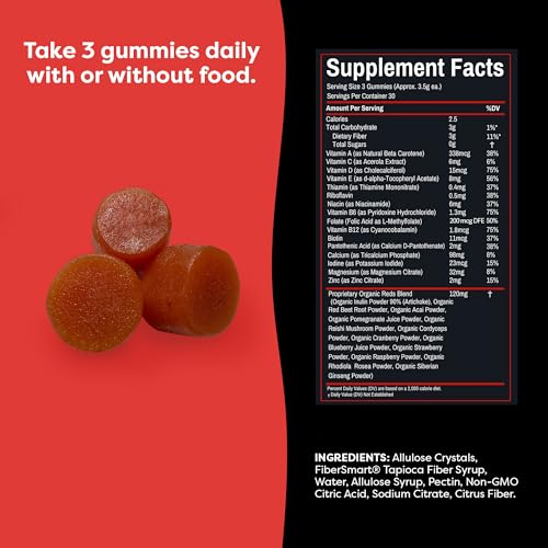 FlavCity Multivitamin for Men - Daily Mens Multivitamins Gummies with Premium Vitamins, Minerals & Prebiotic Fiber - No Cane Sugar or Seed Oils - with Organic Beets, Acai & More (90 Gummies)