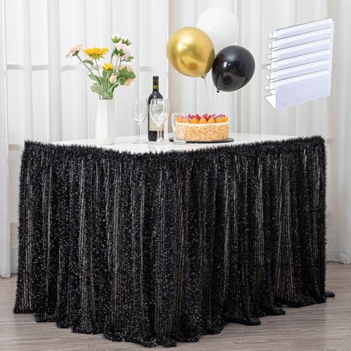 Black Tutu Table Skirt 6ft with Clips Long Grass Tulle Table Skirting for Round