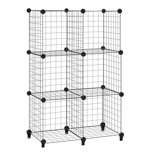Image of Rigogo 6 Cube Modular Wire Mesh Shelf, Wire Storage Rack, Multifunctional DIY Interlocking Shelving Unit for Office, Livingroom, Kitchen, Bathroom, 30x30CM, Black