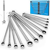 DISEN 12 + 1 pcs Extra Long Ratchet Wrench Set, Metric 8-22mm Double Box End Ratcheting Wrench Set with a Magnetic Pickup Tool, Secret Santa Gifts for Men, Stocking Fillers for Men Christmas Birthday