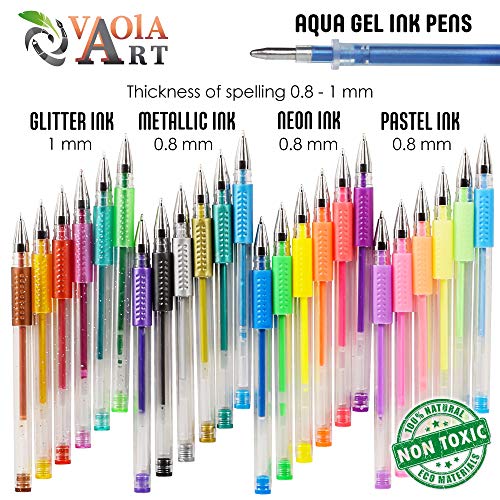 Vaola Art Color Gel Pens - Gel Pens For Kids - Coloring Pens - Gel Pens Set - Pen Sets For Girls - Spirograph Pens - Pen Art Set - Artist Gel Pens - Sparkle Pens For Kids - 24 Gel Pens - Arts Pens #TOP1