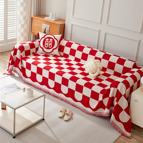 Housse de canapé couverture complète en damier rouge durable