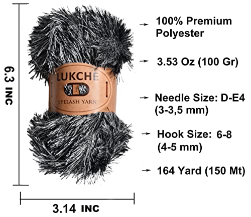 Image of Eyelash Fun Fur Yarn Premium 100% Polyester 164 Yds (150 Mt), 3.53 Oz (100 Gr) Colorful Crochet Yarn Dıy Hand Knitting. (Black White, 1 Skein)