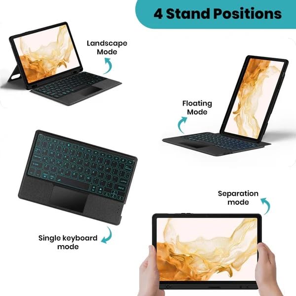 Image of Keyboard Case Compatible for Samsung Galaxy Tab S7+ / S7 FE / S8+12.4inch with Touchpad, Smart 7 Colors Backlits, Magnetic Detachable BT Keyboard Case (Detachable Trackpad, S7 FE 12.4 inch)