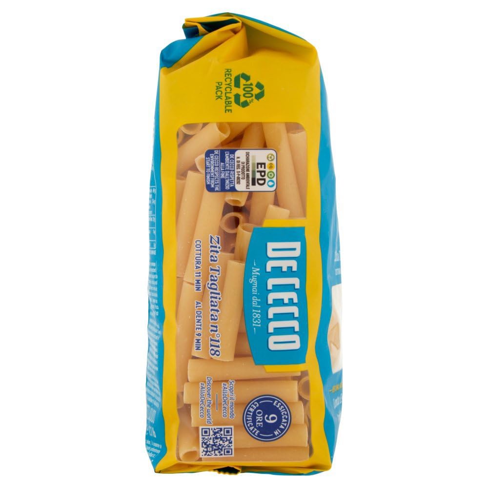 De Cecco Zita Tagliata n°118, pasta de trigo duro 24 x 500 g - secado lento ~9 h, textura firme - cocción 11 min (al diente 9 min) - Fabricado en Italia + Italian Gourmet Polpa 400 g