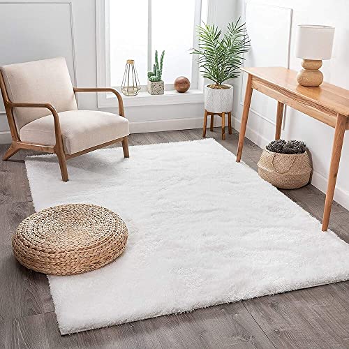 Image of F & B RUGS ; SUPERIOR QUALITY PRODUCTS Firoz and Brothers Handwoven Super Soft Indoor Modern Shag Microfibre Silky Fluffy Smooth 8x8 feet Snow White